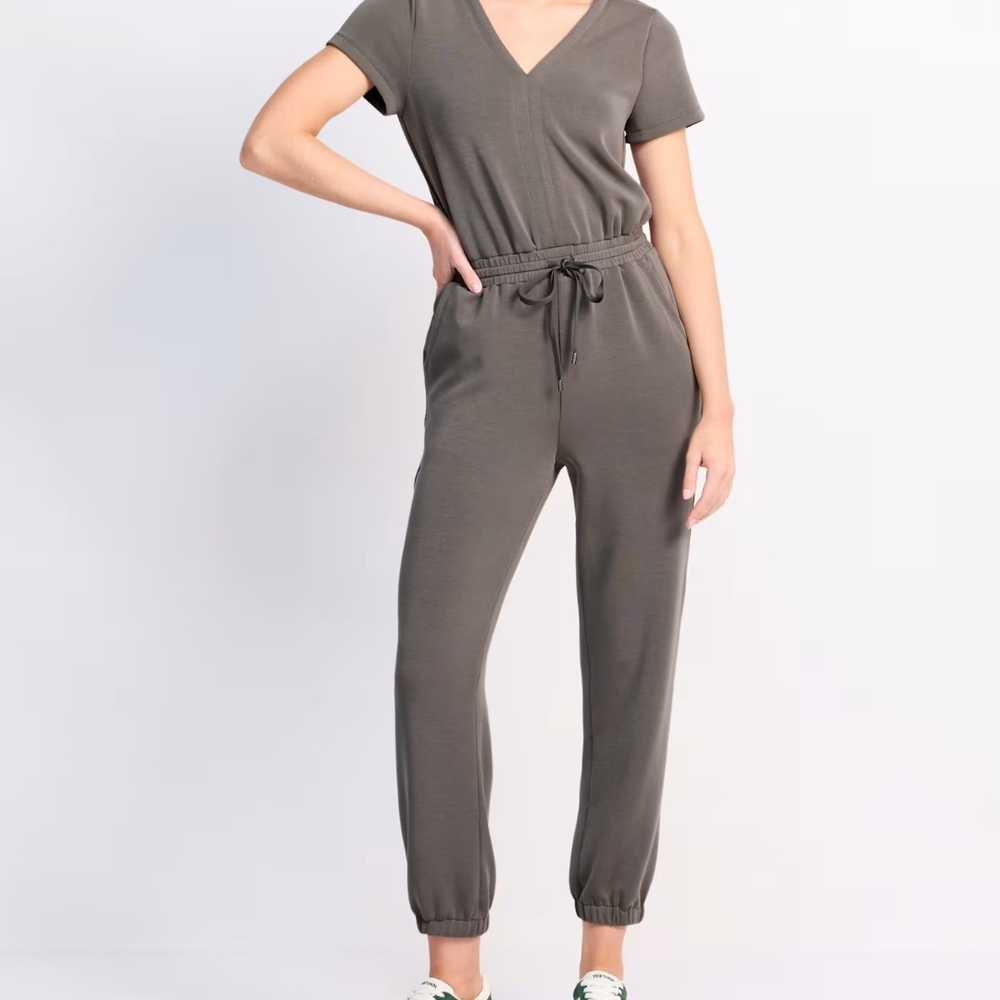 Skies Are Blue Gray Jumpsuit Relaxed Fit Elastic Cuffs